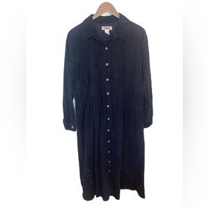 Vintage FADS Corduroy Maxi Dress Women’s 16 Blue Full Button 90s Prairie Modest